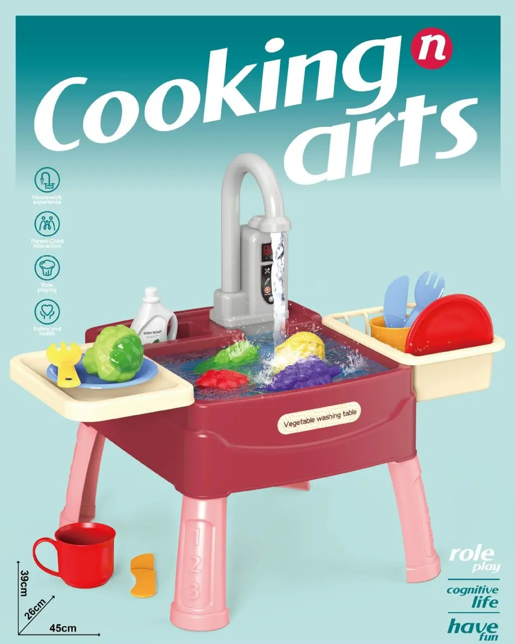 Évier de Jeu avec Eau Courante – Jouet d'évier de Cuisine électrique pour pour Tout-Petits, flottants de Piscine de Jeu de rôle | Ensemble de Cuisine avec Robinet électrique, AQU