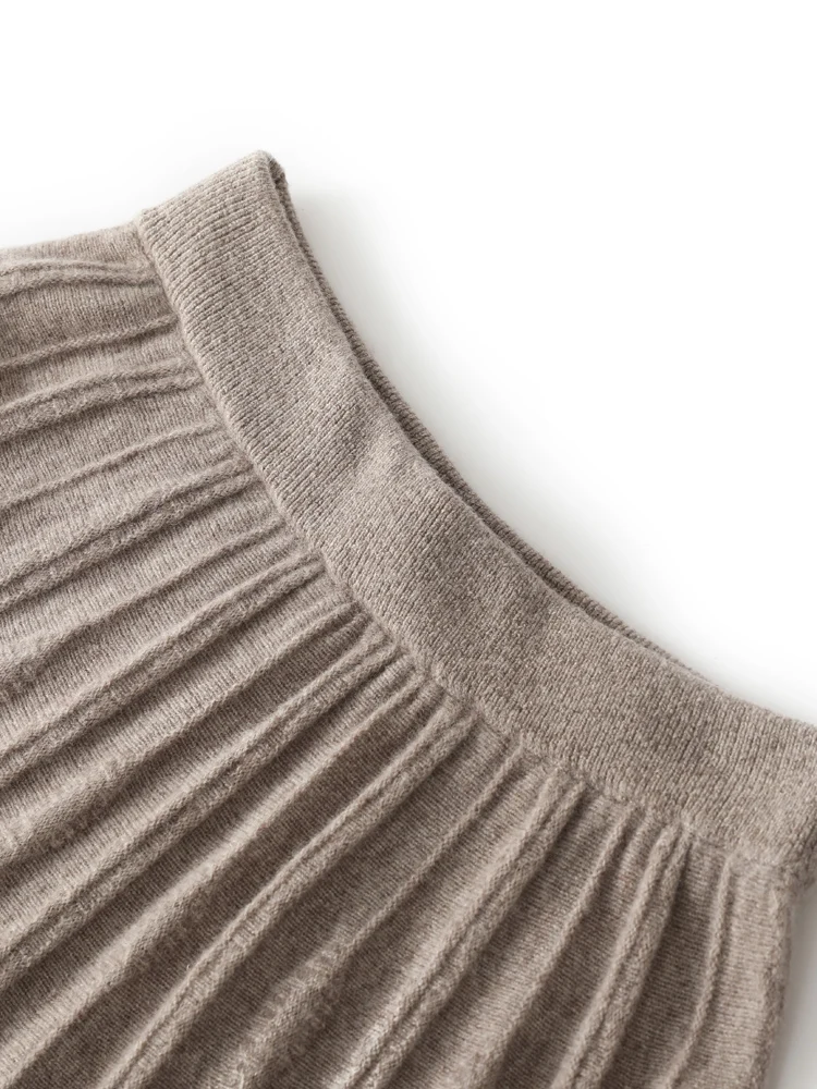 Grace Women’s A-Line Skirts 100% Merino Wool Knitwear Pleated Elastic Waist Vintage Cashmere Skirts Umbrella Dress Autumn Winter