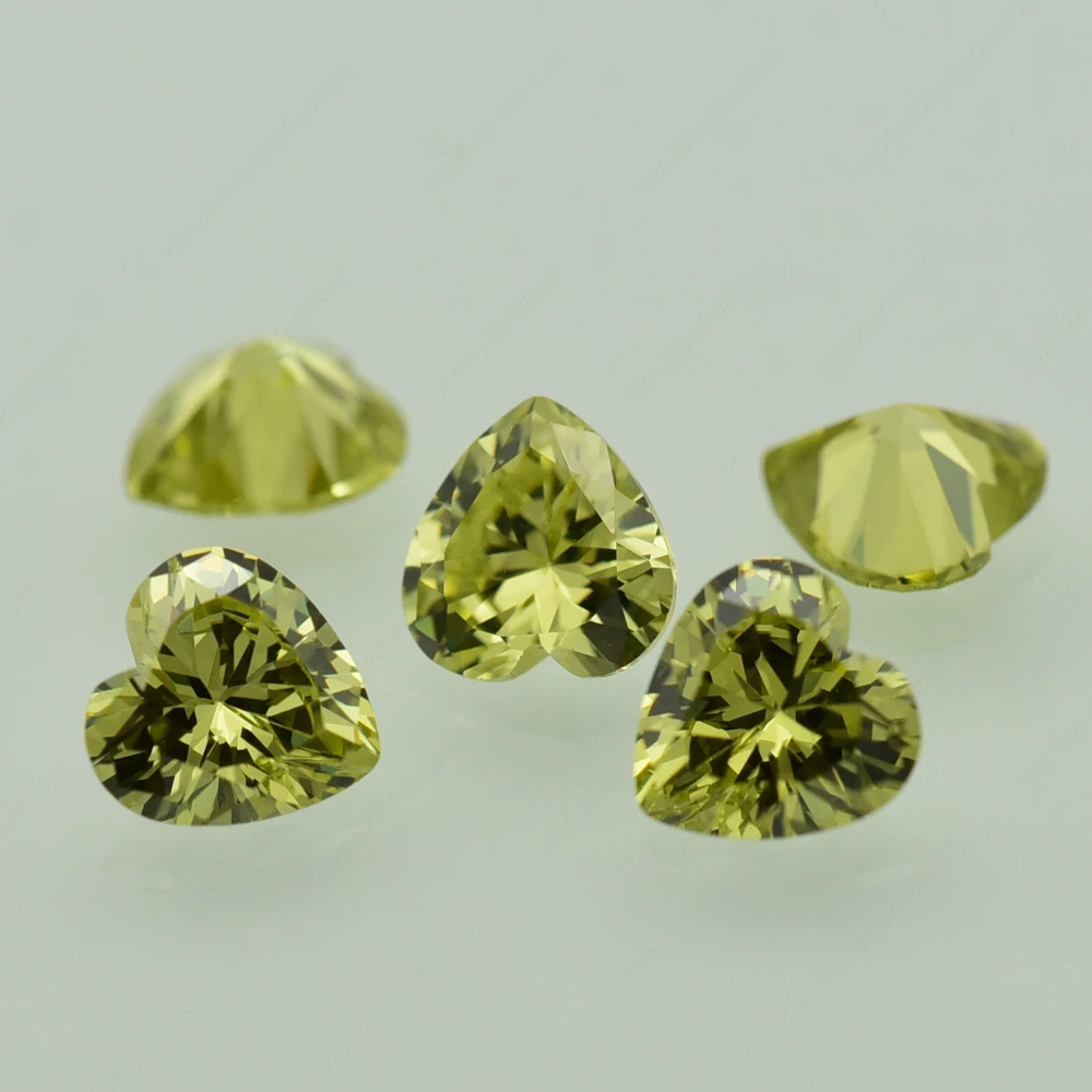 Cubic Zirconia 2x2-15x15mm Olive Yellow Heart Cut DIY for Jewelry Beads 5A Olive Yellow Synthetic Gems CZ Stone Loose