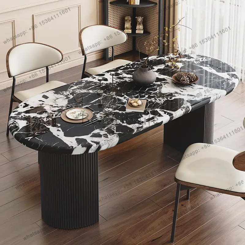 French Marble Bulgari Black Dining Table Modern Light Luxury Oval Restaurant Premium Dining Table