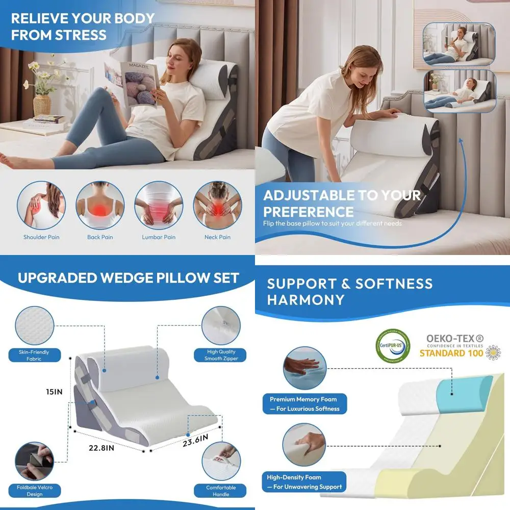 

Набор из 3-х клиновидных подушек после операции, подушка для сидения в кровати, многофункциональная пенополиуретановая подушка для облегчения кислотного рефлюкса, болей в спине, ГЭРБ, храпа