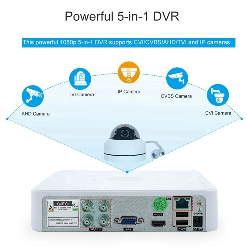 Caméra IP hybride DVR CCTV, sécurité 4CH 5M-N, audio sur coaxial pour 5MP 12.5Fps 1080P 720P TVI CVI CVBS, prise UE, facile à utiliser