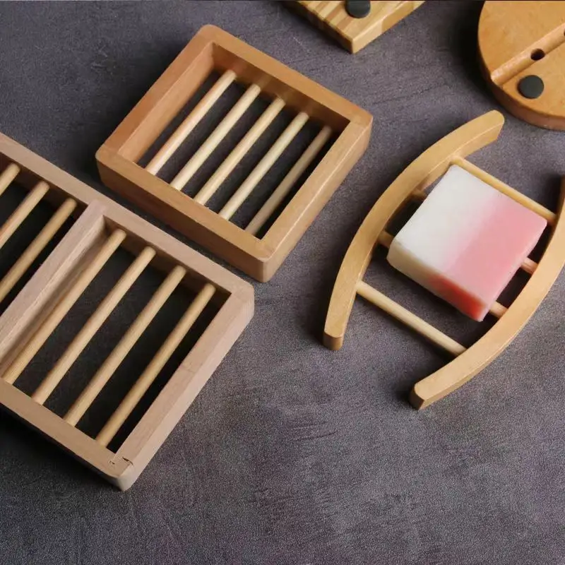 Natural Bamboo Soap Holder for Bathroom, Wood Case Tray, Prevent Mildew Drain Box, Bathroom Washroom Tools, 11 Styles