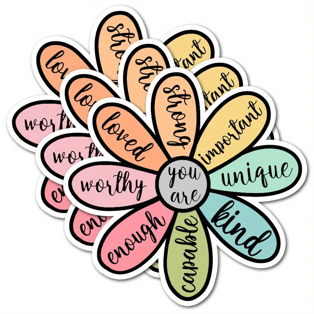 Motivational Flower Sticker, You Are Enough, Worth It, Strong, Motivational Quote Sticker, Matte Finish, Single Use