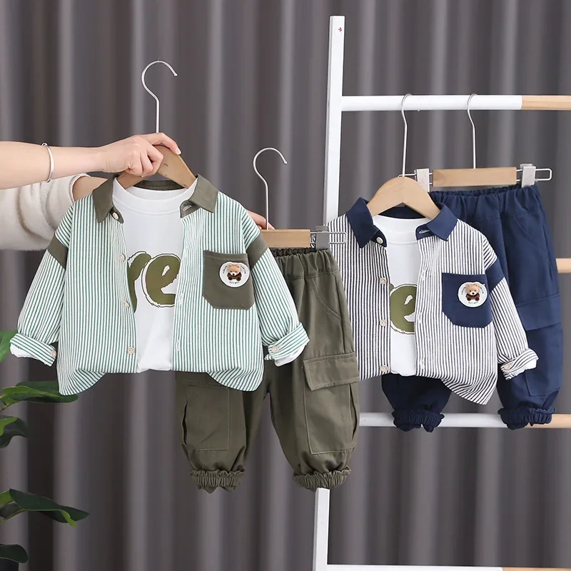 

Toddler Tracksuits 2024 Spring Korean Baby Boy Clothes 2 To 3 Years Vertical Striped Shirts T-shirts Pants Kids Boys Outfit Set