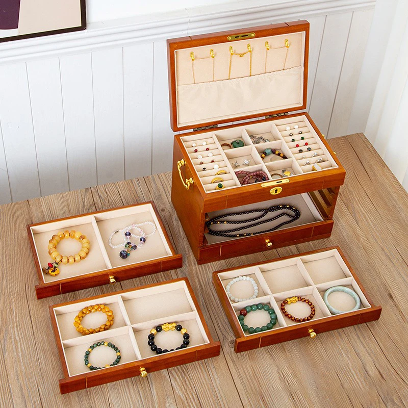 Retro Large Capacity Jewelry Box Drawer Necklace Organizer Display Stand Wedding Ring Holder Earring Bracelet Storage Boxes Gift