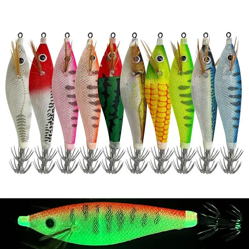 1Pcs 10cm Luminous Round Bellied Shrimp Bait Cloth Roll Horizontal Shrimp Wood Shrimp Squid Hook Road Bait False Bait Fish Bait