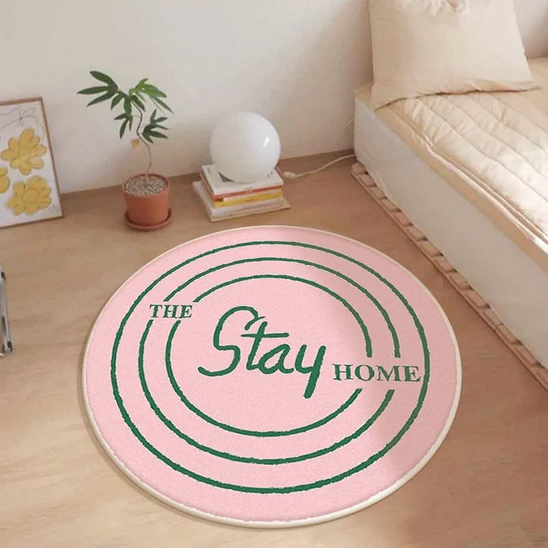 Pink Circular Carpet Girl's Bedroom Bedside Carpet Fluffy Soft Living Room Sofa Chair Floor Mat Kids Room Letter Non-slip Rugs