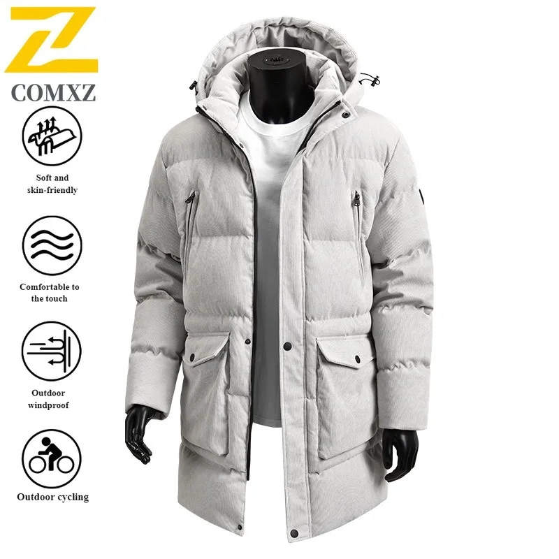 

Autumn Winter Men Sport Windbreaker Korean Style Hooded Loose-Fit Thermal Cotton Jacket Waterproof Windproof for Hiking Camping