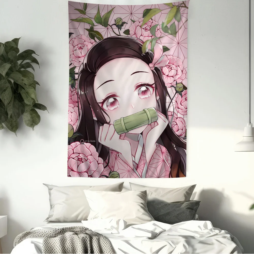 Demon Slayer Nezuko Kamado DIY Wall Tapestry Hanging Tarot Hippie Wall Rugs Dorm Home Decor