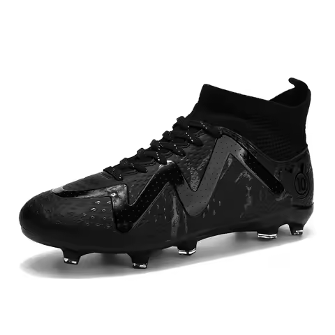 TaoBo All Black Color Men/Small Size Soccer Shoes Grass Training Sneakers High Ankle Football Boots Lightweight Outdoor Boots