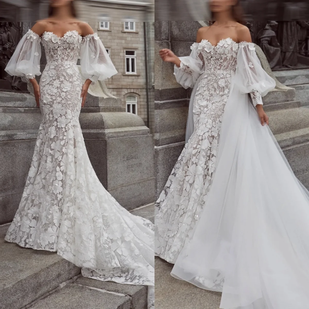 Vestido de novia de tul blanco personalizado con forma de corazón, apliques de manga desmontable, temperamento elegante, fiesta nupcial romántica