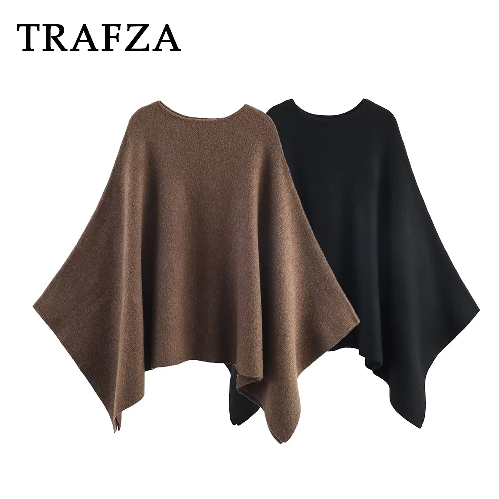 

KONDALA Chic Brown Vintage Oversized Knit Cloak Fashion 2025 Autumn Casual Elegant Streetwear Luxurious Oversized Female Sweater