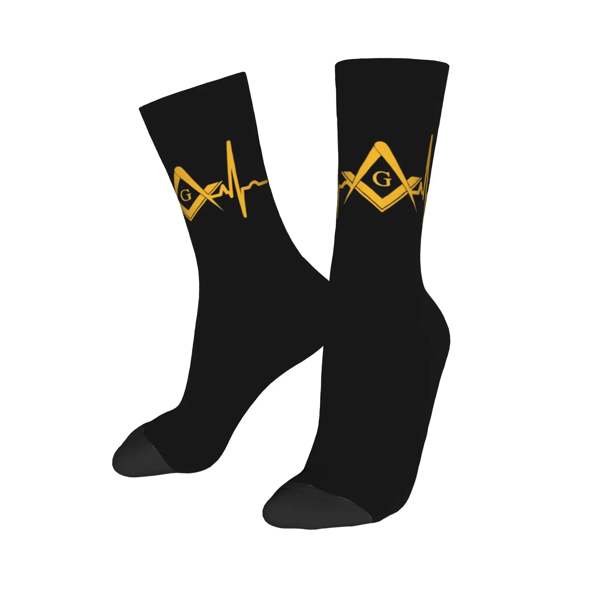 

Custom Heartbeat Freemason Men's Crew Socks Unisex Kawaii 3D Printed Masonic Mason Dress Socks