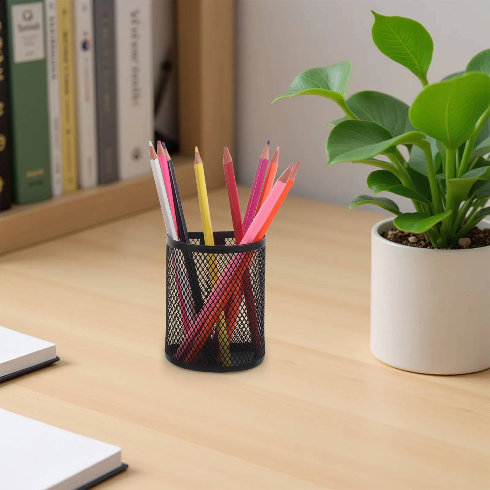 2Pcs Metal Mesh Pen Holder Hanging Organizer Space Saving Desk Pen Cup Stationery Storage Basket for Office Supplies