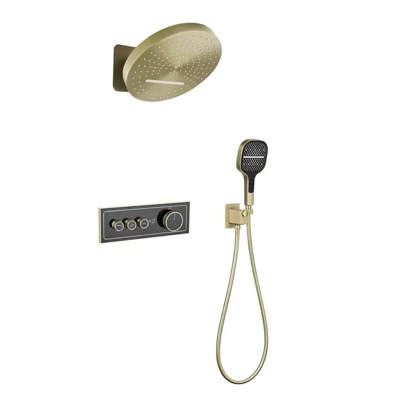 Luxury Smart Thermostatic Shower Set Wall Mount Rainfall System Digital Display Hot Cold Mixer Bathroom Fixture For Home