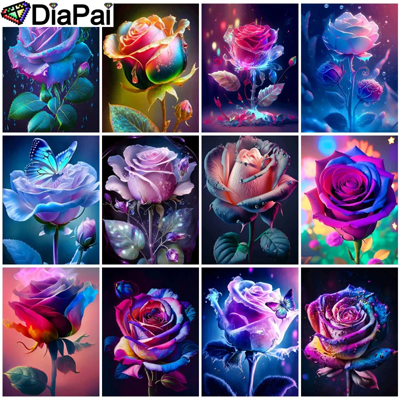 DIAPAI 5D Diamond Pattern Rhinestone Needlework Diy Diamond Painting Cross Stitch "Flower Rose" Diamond Embroidery