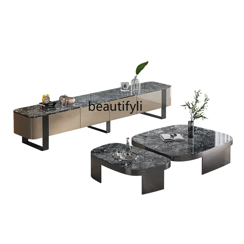 Italian light luxury living room tea table  combination coffee table designer special-shaped rock slab advanced tea table