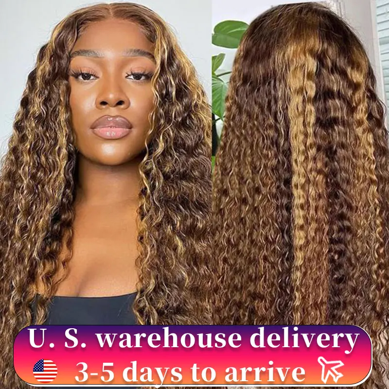 30 34 Inch 4/27 Curly Ombre Highlight 13x4 Lace Front Human Hair Deep Wave 13x6 Lace Frontal Wig Brazilian 180 Density For Women