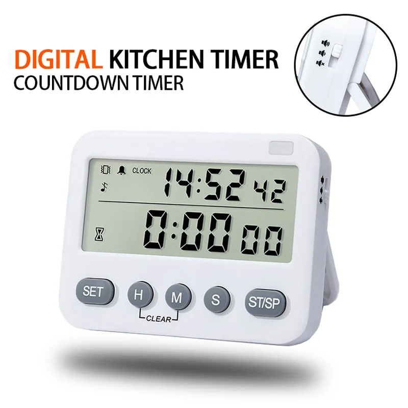 Digital Kitchen Timer Countdown Timer LED HD Display Multifunctional Alarm Clock Sound Flash Vibration Reminder Memory Function