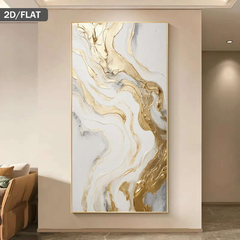 2D/Flat Large Modern Abstract Marble Canvas Wall Art Unframed Minimalist Neutral Golden Marble Canvas Art for Living Room Decor