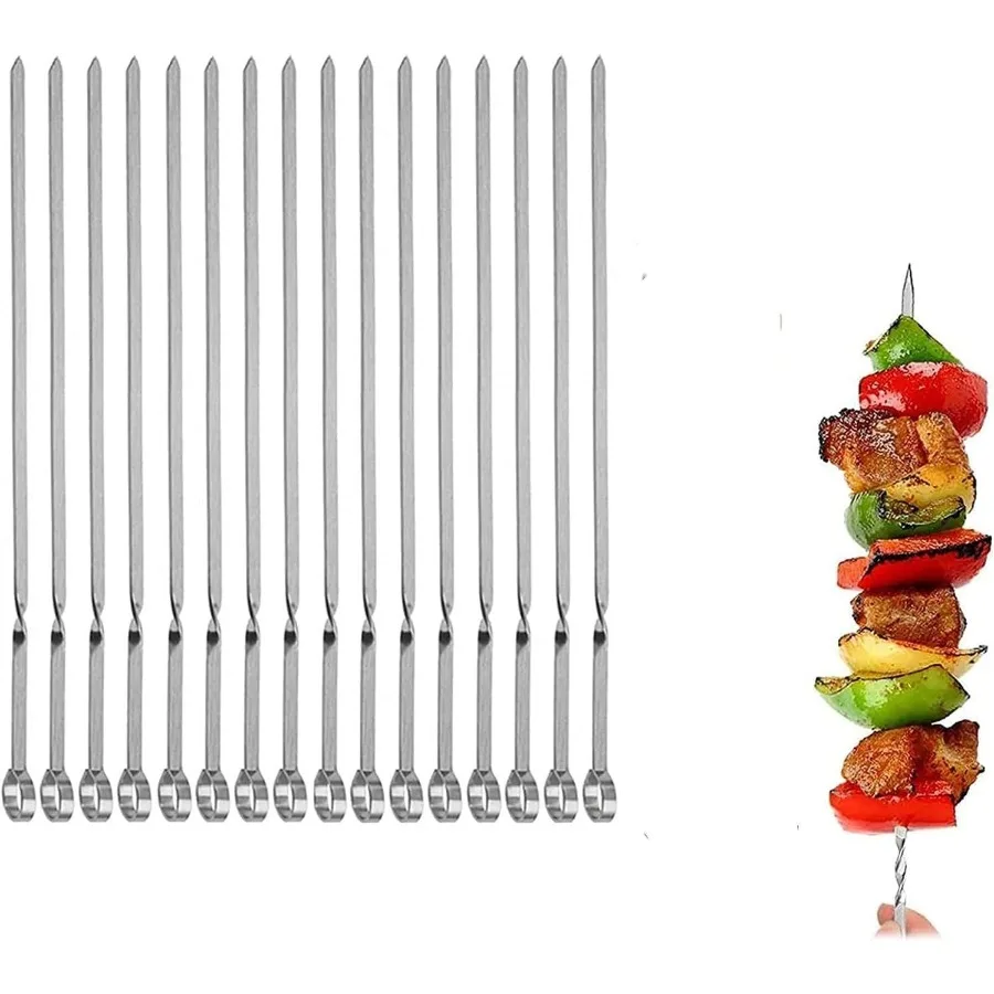 

[ Flat Metal Skewers for Grilling Non-Slip, Rust-Resistant Kabob Skewers Set 12-Pack No More Rolling Perfect for BBQ Parties Ou