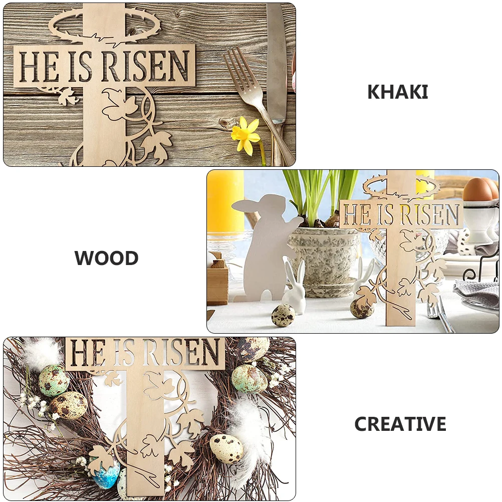

2pcs Wooden Cross Ornament Hanging Easter Decor Pendant Wall Decoration Diy Wreath Accessory Handicrafts Home Crafts