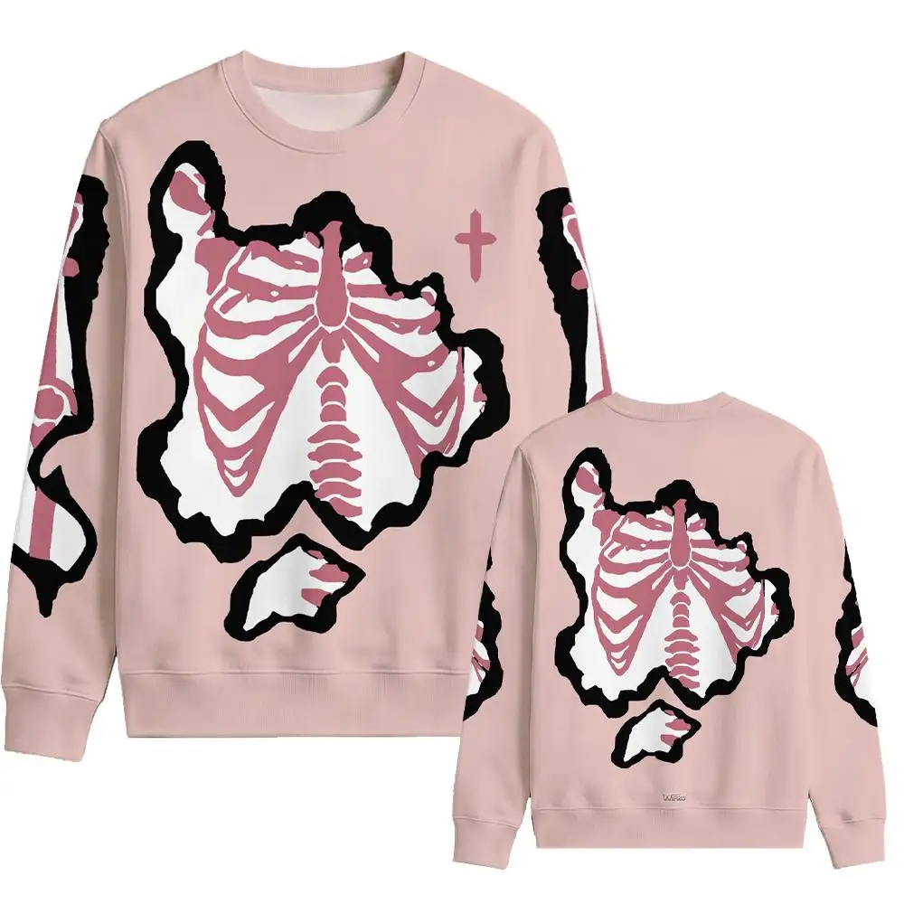 

Men's Y2K Skull Print Sweatshirt Spring Autumn Gothic Hip Hoo Street Style Crew Neck Pullover WIFRU Casual Loose Long Sleeve Top