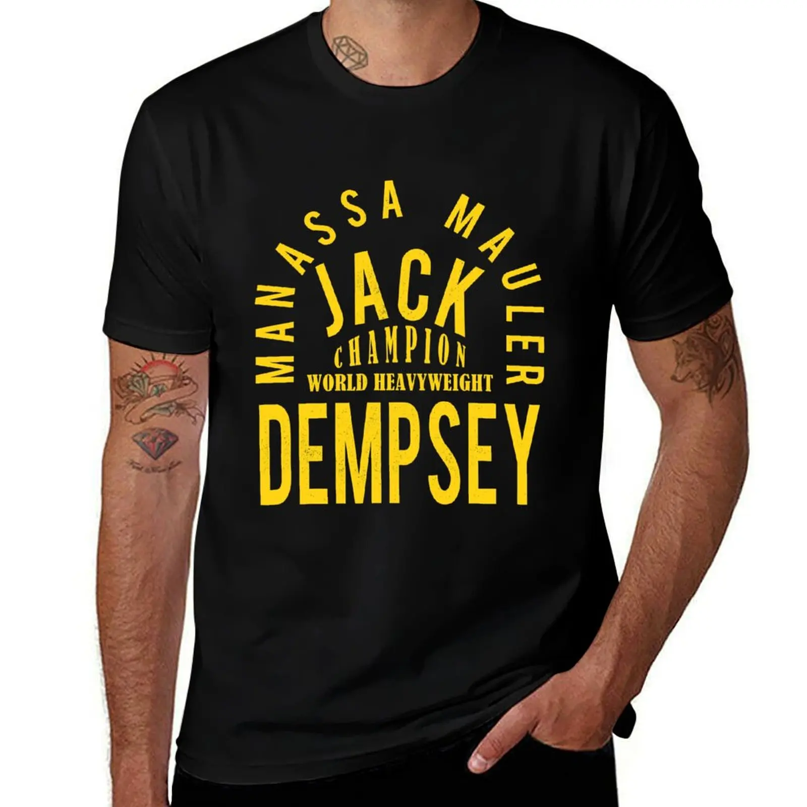 Jack Dempsey known as the Manassa Mauler in yellow T-Shirt Work Short Sleeve Cotton Top T-Shirt