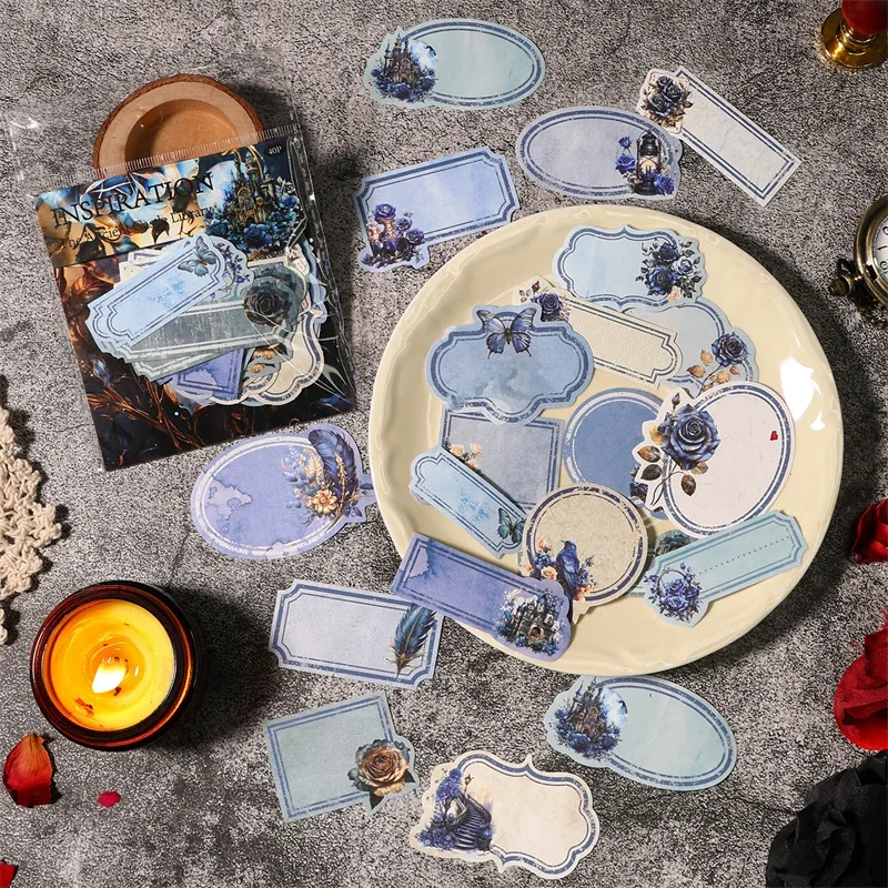 40Sheets Stickers Castles Library Retro Base Decorative Materials Notes Paper Stickers Collage Handbooks Stationery Scrapbook