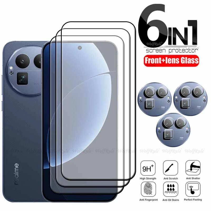 6 في 1 لـ Realme GT 8 Pro Glass OPPO Realme GT 8 زجاج مقسى 9H غطاء كامل واقي للشاشة Realme GT 8 Pro زجاج عدسة