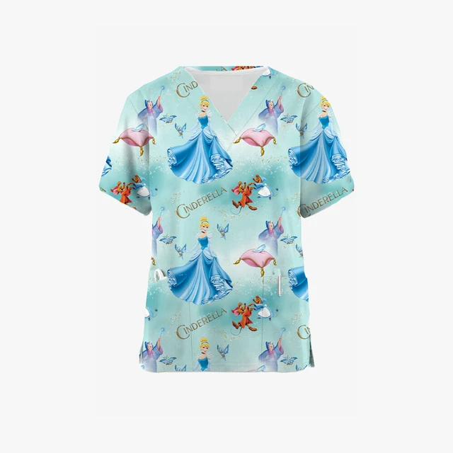 Disney Fairy Princess Printed Medical Uniform Women s Nurse Clinical Uniform Dentist Work Shirt Veterinary Spa Scrub Tops AliExpress