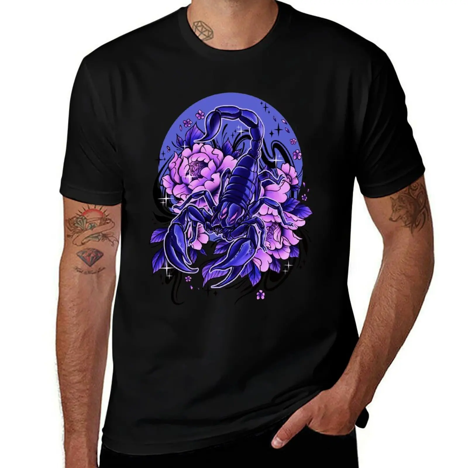 Purple Scorpion T-Shirt Vintage Print Crew Neck Tee T-Shirt