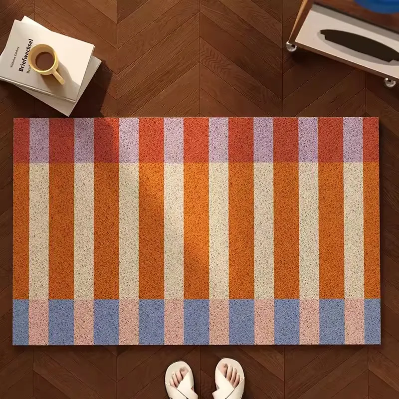 Nordic PVC Colorful Welcome Doormat Cuttable Stripe House Entrance Mat Rug Carpet Anti Dust Floor Tidy Pad Outdoor Home Decor