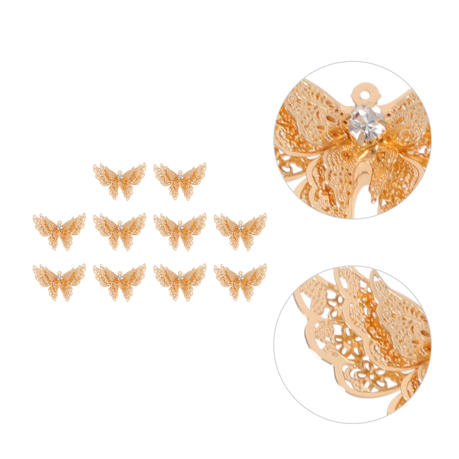 

10 Pcs Butterfly Hairpin Charms Copper Crystal DIY Accessories Hair Stick Materials Retro Color Jewelry Making Hair Decor