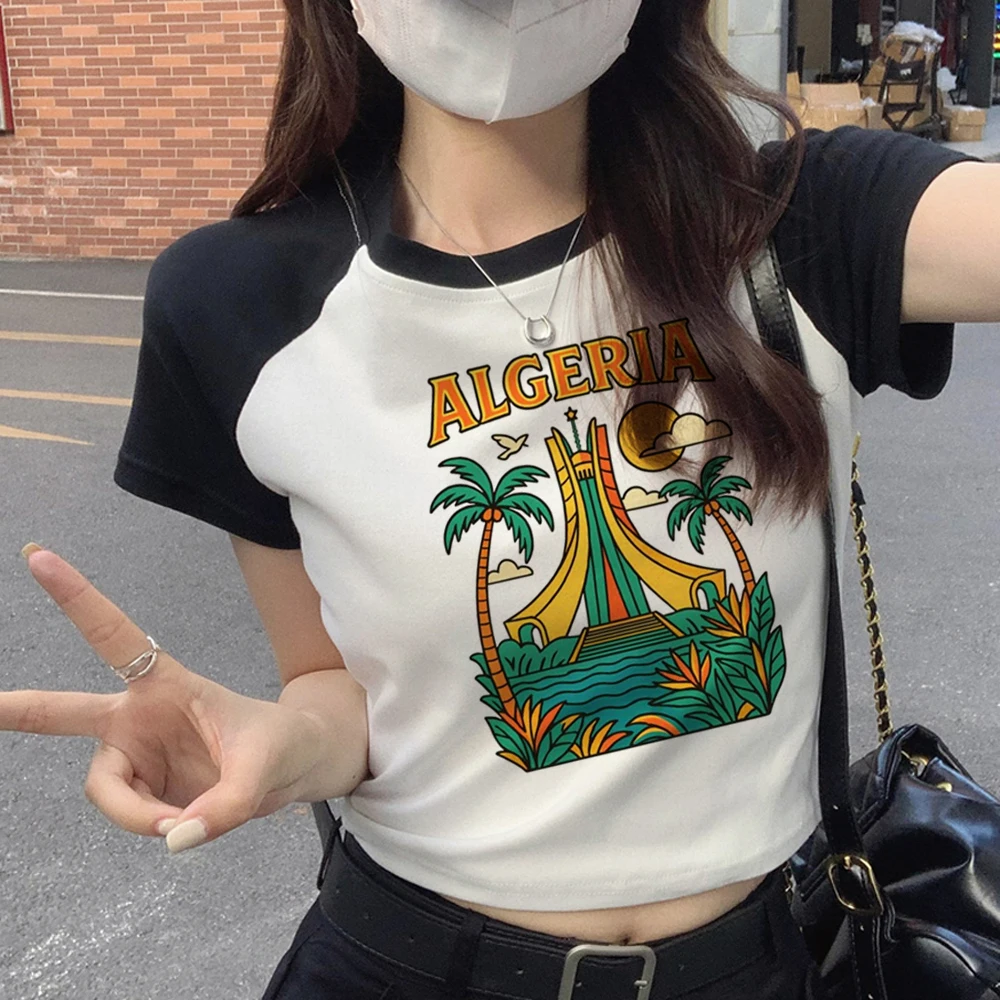 Algeria crop top ladies party streetwear jojifuku t shirt scene  y2k japan