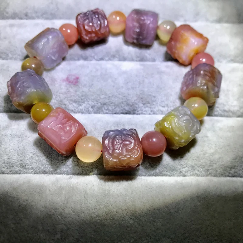 

RuilanNatural Yanyuan Agate Wind Wear Peony Cube Sugar Bracelet Frosted Texture Candy Color Sculpture