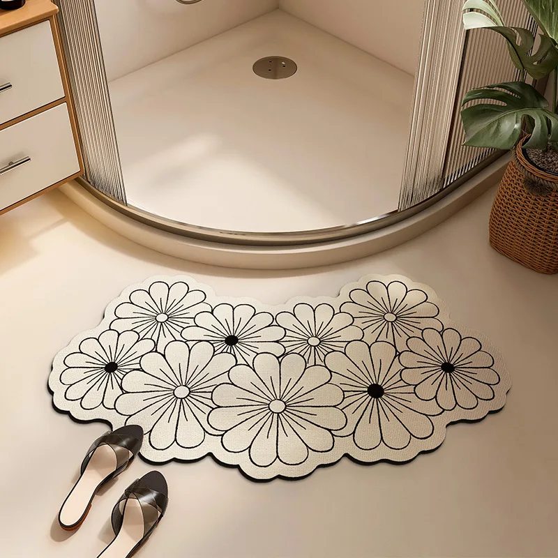 Anti-slip Diatom Mud Mat Fan Shape Toilet Bathroom Rug Shower Mat Entrance Carpet Anti-slip Curved Floor Mat Black