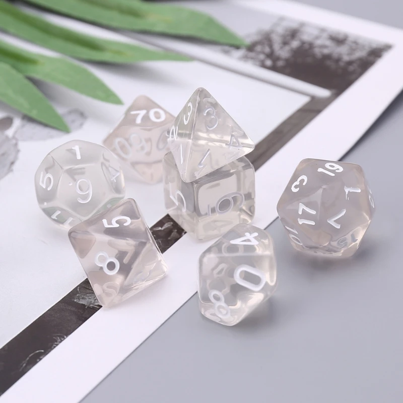 

7Pcs/Set Transparent Dice Polyhedral Dice Set For Dnd Tpg Trpg Cthulhu D20 D12 D10 D8 D6 D4 Table Board Games Number Dice Kit
