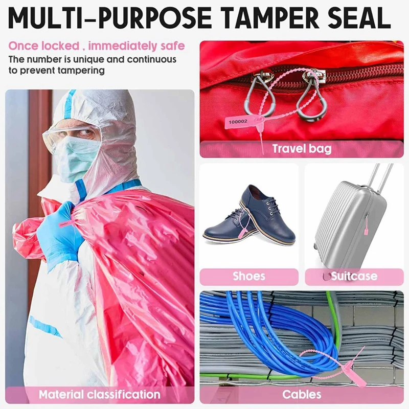 1000 Pcs Plastic Tamper Seals Fire Extinguisher Tags Security Tags Seals Safety Numbered Zip Ties Labels Pink Easy Install