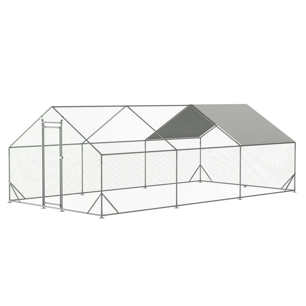 

Large Metal Walk-in Chicken Coop Run Galvanized Wire with Waterproof UV Cover for Outside (10'Lx20'Wx6.56'H)