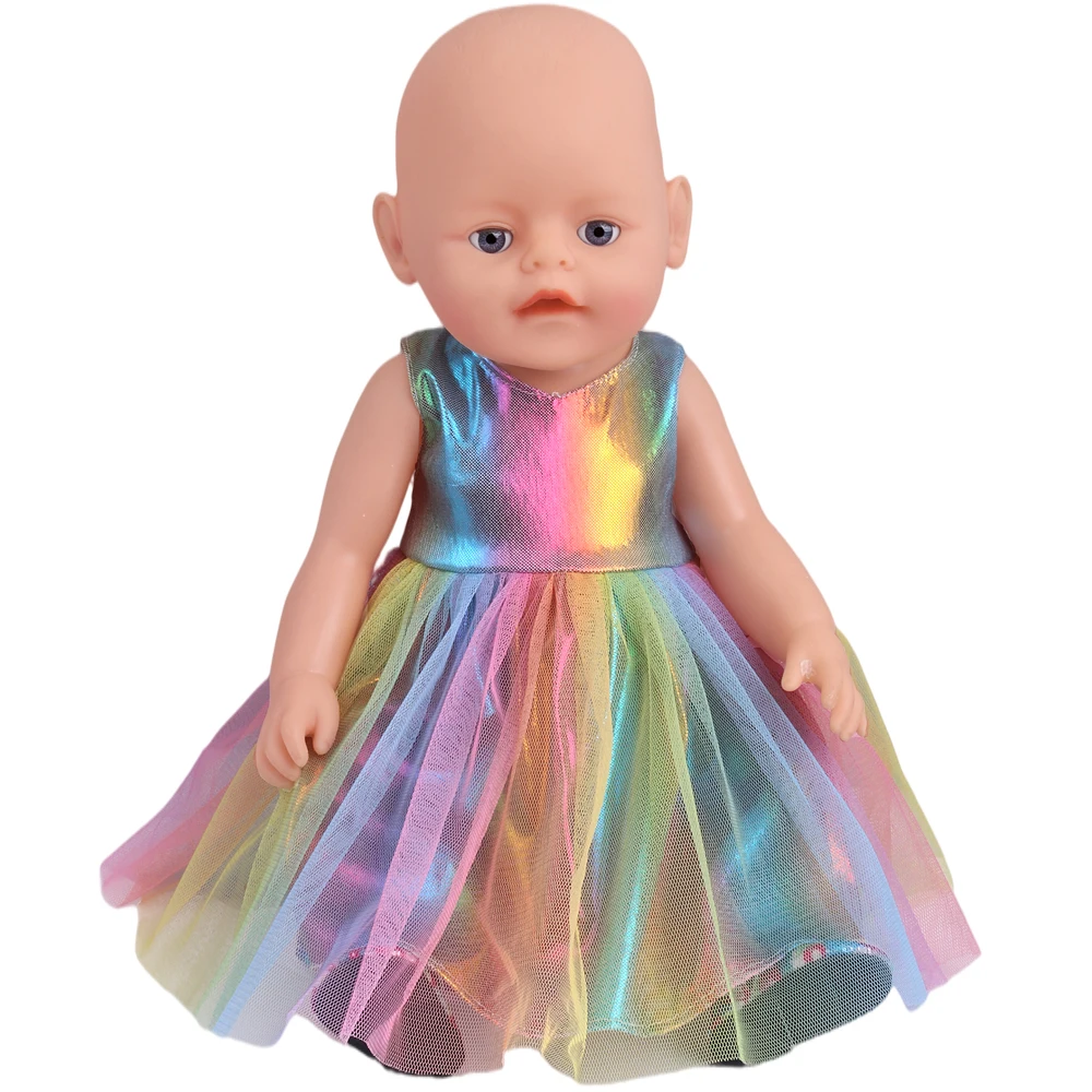 Vestido de tule arco-íris 43 cm bebê reborn bonecas saia boneca americana 18 Polegada vestidos de menina urnas e geração bonecas acessórios