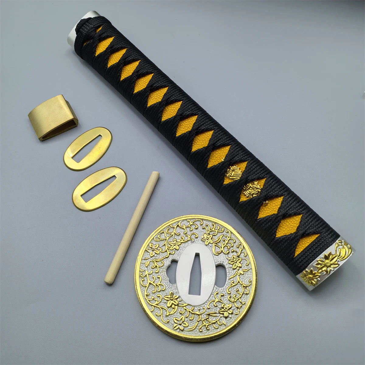 26cm Handle Set Duotone Tsuba Brass Habaki Seppa For Japanese Samurai Samurai Katana Sword Parts