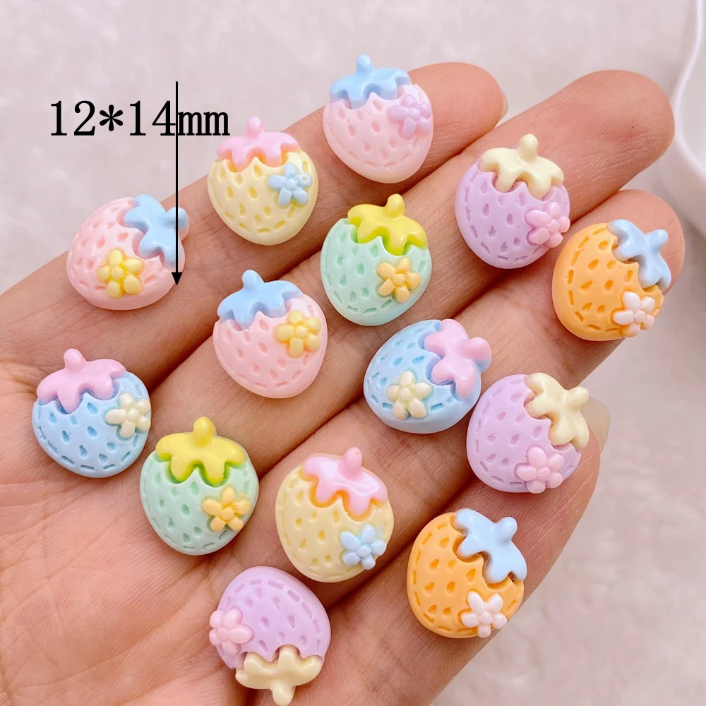 30Pcs New Cute  Mini 12*14mm Cartoon Strawberry Series Resin Flatback Ornament Jewelry Making Manicure Hairwear