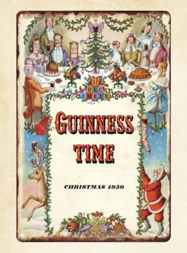 Guinness Time Christmas 1950 beer pub bar tin sign interior design