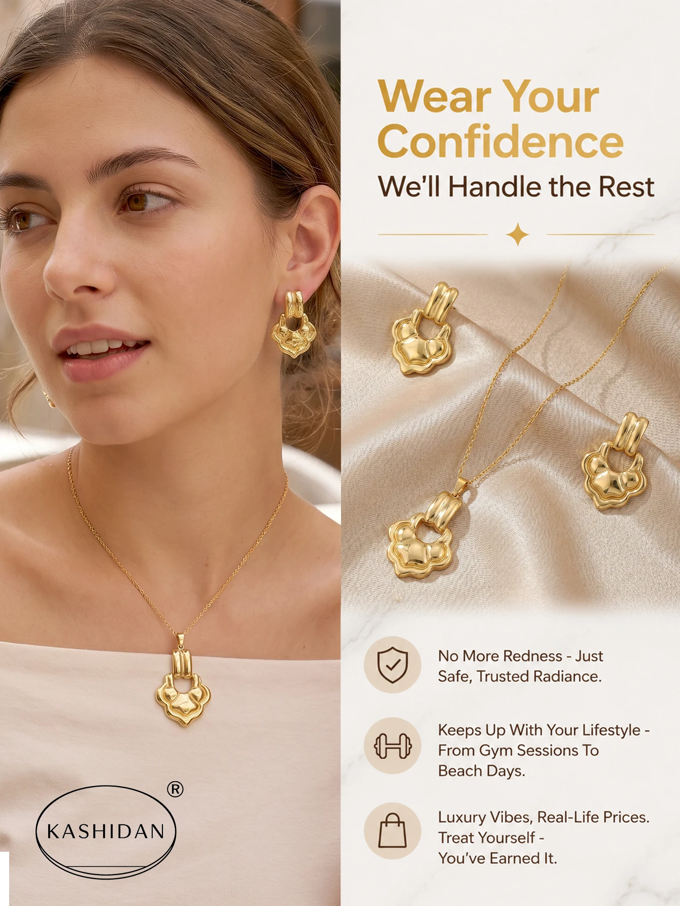 Fashion Stainless Steel Jewelry Set for Women Retro Door Knocker Pendant Necklace Hollow Out Geometric Stud Earrings