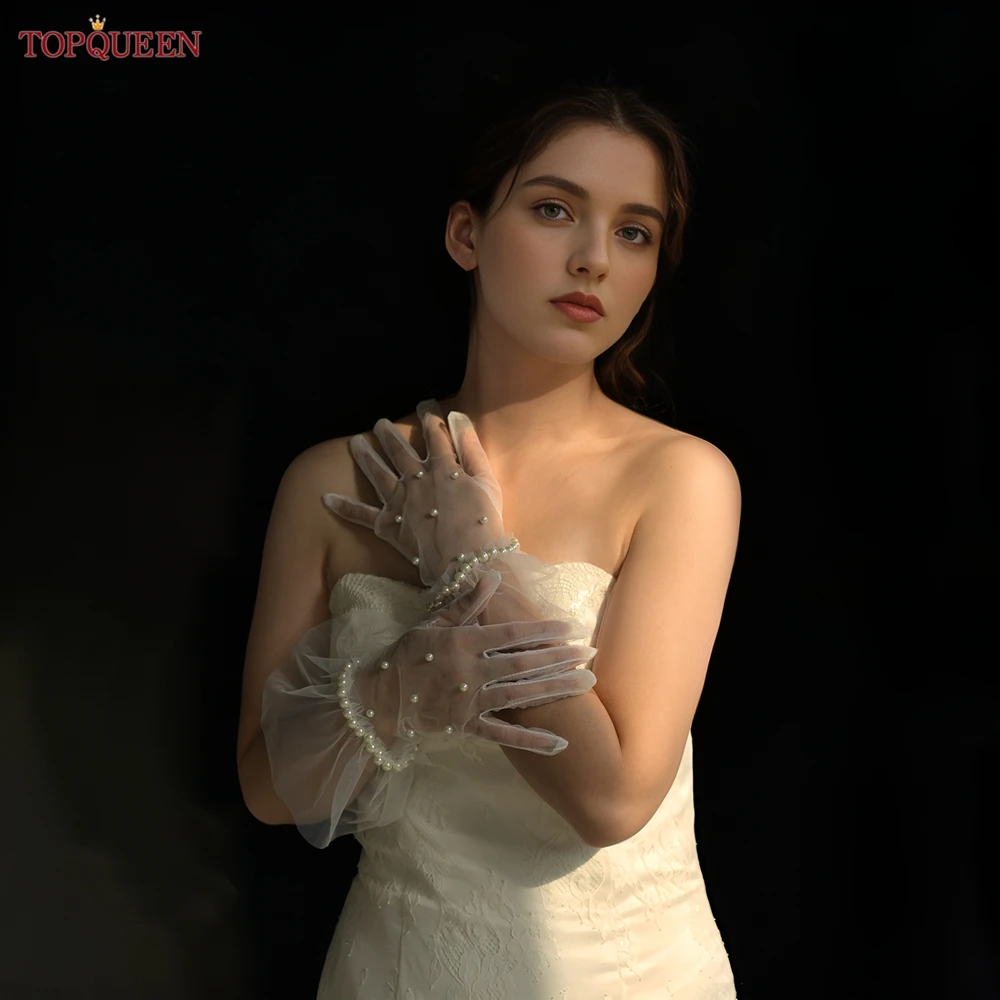 

TOPQUEEN VM41A Elegant Pearls Bride Glove Vintage Wedding Gloves Elbow Length Finger Wedding Accessories Lady Bridal DIY Gloves