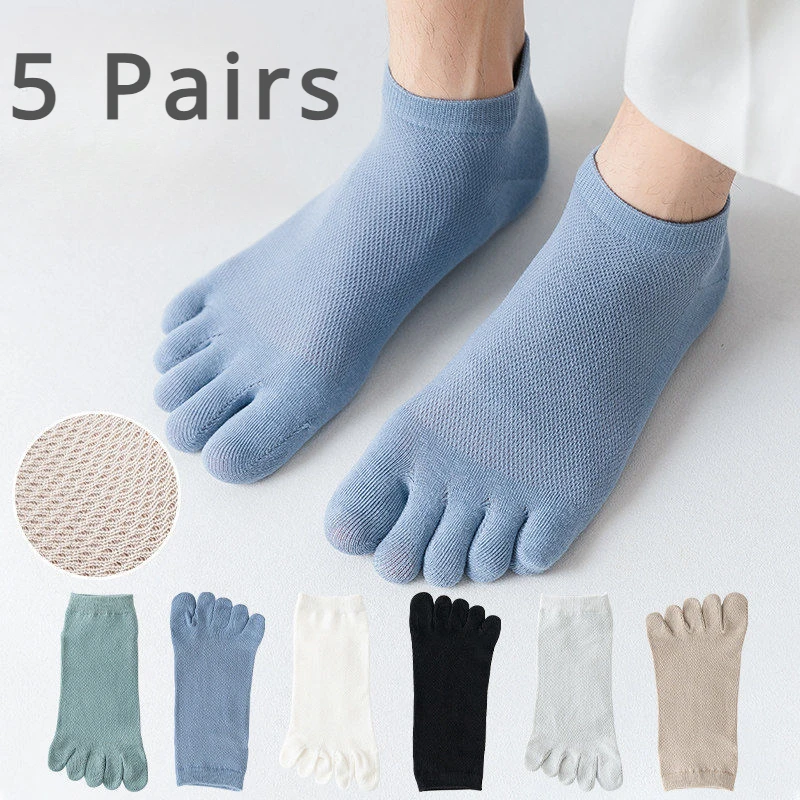 6 Pairs Summer Mesh Socks Men Five Finger Socks Cotton Low Cut Ankle Toe Socks With Separate Fingers No-Show