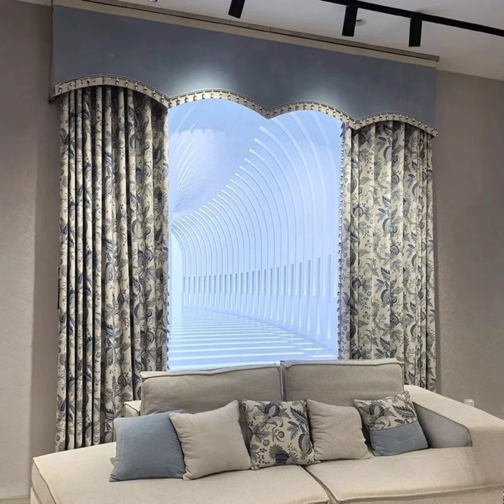 Luxury Palace Style European American Printed Curtains for Living Room High End Custom French Vintage Blackout Drapes Valance