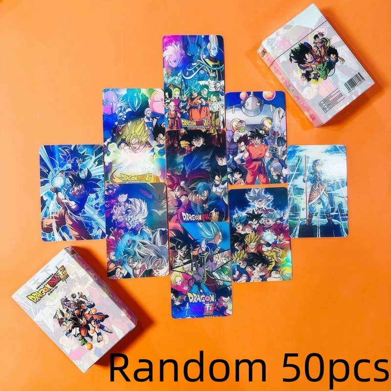 50pcs Dragon Ball holographic cards cartoon anime merchandise Gohan Vegeta Son Goku goods self-printed postcard box lomo cards